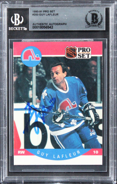 Nordiques Guy Lafleur Authentic Signed 1990 Pro Set #250 Card BAS Slabbed