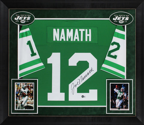 Jets Joe Namath Authentic Signed Green Nike Framed Jersey BAS Witnessed