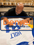 Torry Holt Autographed/Signed Pro Style sz XL White Jersey Beckett Witness 56892