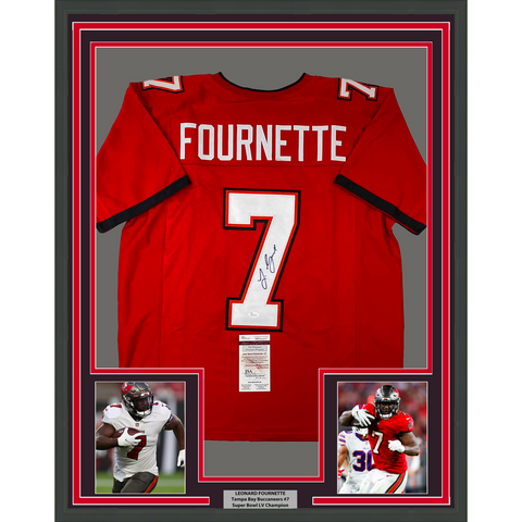 Framed Autographed/Signed Leonard Fournette 33x42 Tampa Bay Red Jersey JSA COA
