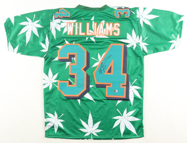 Ricky Williams Signed Miami Dolphins Weed Print Jersey (Beckett) Pro Bowl R.B.