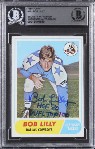 Cowboys Bob Lilly "2x Inscribed" Signed 1968 Topps #181 Rookie Card BAS Slabbed