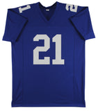 Tiki Barber Authentic Signed Blue Pro Style Jersey Autographed BAS Witnessed