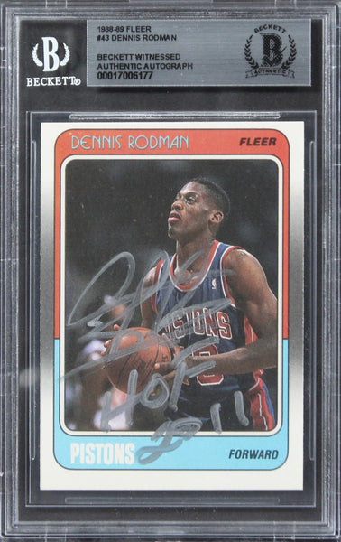 Bulls Dennis Rodman "HOF 2011" Signed 1988 Fleer #43 Rookie Card BAS Slabbed 2