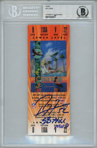 Ray Lewis Autographed Super Bowl XXXV Ticket SB MVP Beckett Slab 14734