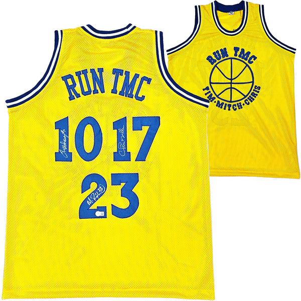 WARRIORS RUN TMC AUTOGRAPHED YELLOW JERSEY 3 SIGS MULLIN HARDAWAY BECKETT 216823