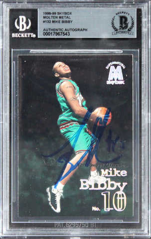 Grizzlies Mike Bibby Signed 1998 Skybox Molten Metal #132 Rookie Card BAS Slab