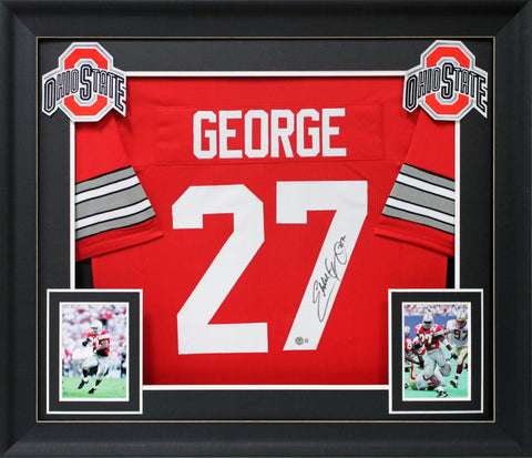 Ohio State Eddie George Authentic Signed Red Pro Style Framed Jersey BAS Witness