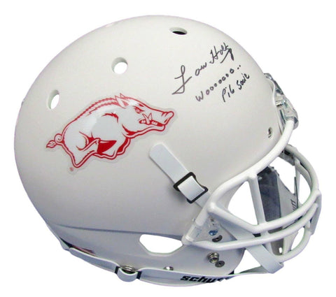 Lou Holtz Signed/Inscr Arkansas Full Size White Matte Replica Helmet JSA 149612