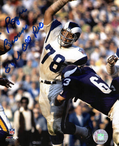 Roger Brown Signed Rams vs Vikings Action 8x10 Photo w/8 Yrs All Pro - (SS COA)