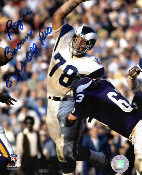 Roger Brown Signed Rams vs Vikings Action 8x10 Photo w/8 Yrs All Pro - (SS COA)