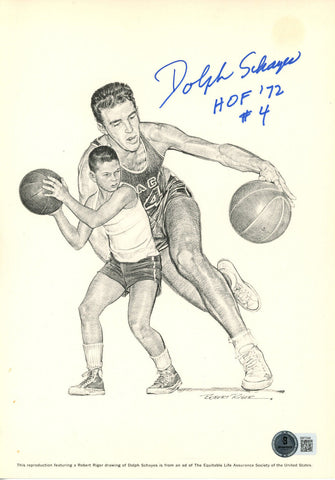 Dolph Schayes Signed Syracuse Nationals 8x10 Print Drawing HOF BAS 45084