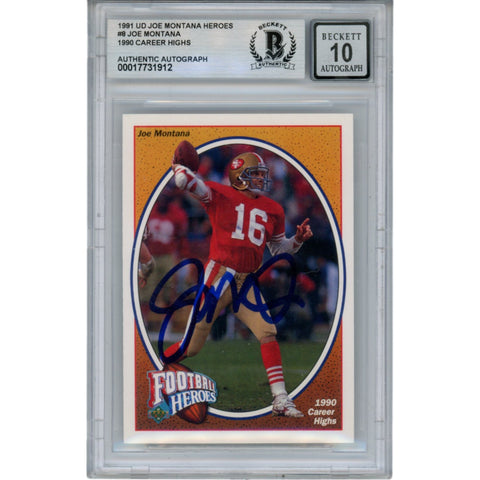 Joe Montana Autographed/Signed 91 Upper Deck #8 Slab Trading Card Beckett 49942
