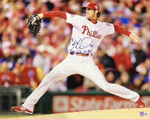 Cole Hamels Signed 16x20 Philadelphia Phillies Photo 08 WS MVP Inscribed BAS ITP