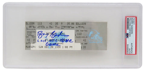 Barry Sanders Autographed Lions vs Falcons Dec 1998 Ticket w/Last Home Game(PSA)