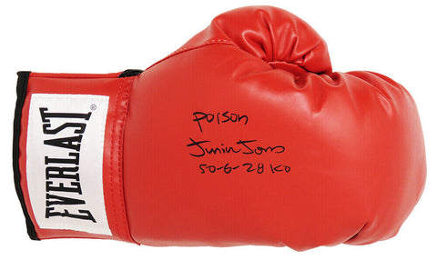 Junior Jones Signed Everlast Red Boxing Glove w/Poison, 50-6, 28 Kos - SCHWARTZ