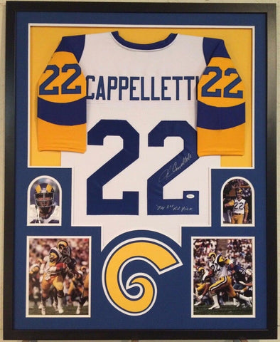 FRAMED JOHN CAPPELLETTI AUTOGRAPHED SIGNED INSCRIBED L.A. RAMS JERSEY JSA COA