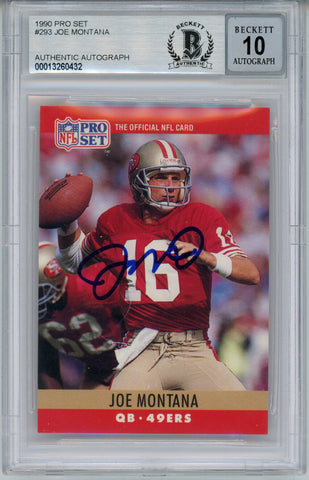 Joe Montana Autographed 1990 Pro Set #293 Trading Card BAS 10 Slab 34644