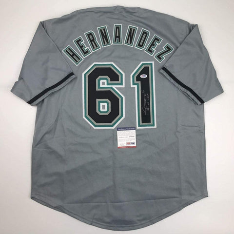 Autographed/Signed LIVAN HERNANDEZ 97 WS MVP Florida Grey Jersey PSA COA