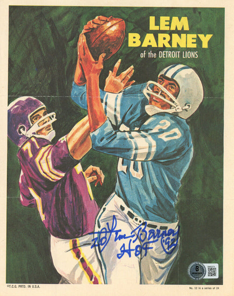 Lem Barney Signed Detroit Lions 1970 Topps Poster #12 Of 24 HOF BAS 48217