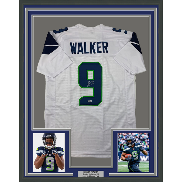 Framed Autographed/Signed Kenneth Walker 33x42 Seattle White Jersey BAS COA