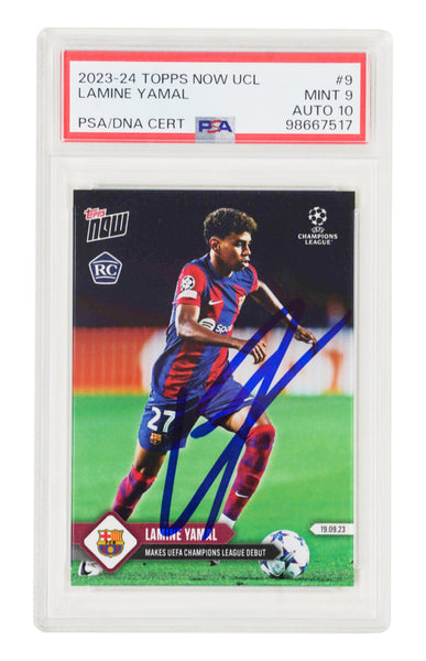 Lamine Yamal Signed 2023-24 Topps Now UCL #9 Rookie Card - PSA 9 Autograph 10