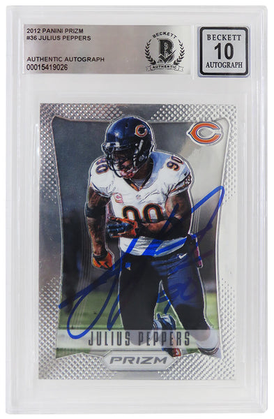Julius Peppers Signed Bears 2012 Panini Prizm Football Card #36 -Beckett Auto 10