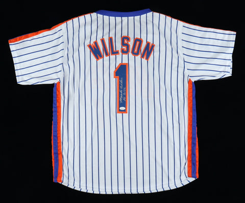 Mookie Wilson Signed New York Mets Pinstriped Jersey Inscribed "86 WSC"/ JSA COA