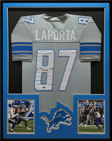FRAMED DETROIT LIONS SAM LAPORTA AUTOGRAPHED SIGNED JERSEY BECKETT HOLOGRAM