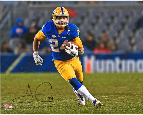 James Conner Pitt Panthers Signed 16" x 20" Blue Jersey Rushing Photo