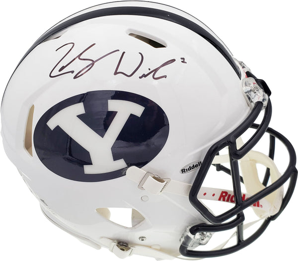 ZACH WILSON AUTOGRAPHED BYU WHITE FULL SIZE AUTHENTIC HELMET BECKETT 1 – Super Sports Center