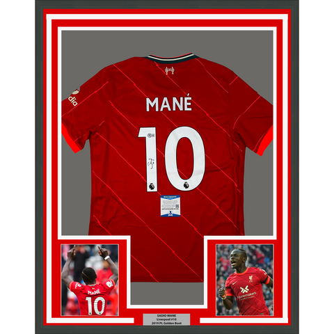 Framed Autographed/Signed Sadio Mane 33x42 Liverpool Red Soccer Jersey BAS COA