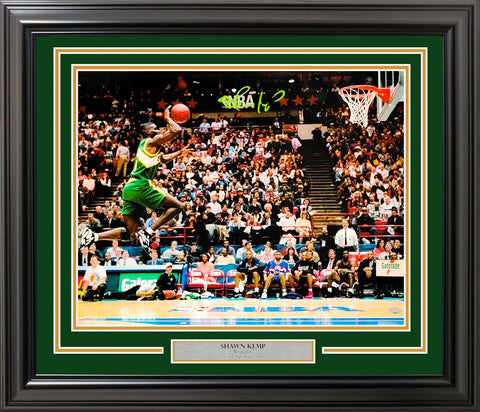 SHAWN KEMP AUTOGRAPHED FRAMED 16X20 PHOTO SONICS SLAM DUNK CONTEST MCS 209420