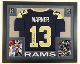 Kurt Warner Signed St Louis Rams 35"x 43" Framed Jersey (Beckett) S.B. XXXIV MVP
