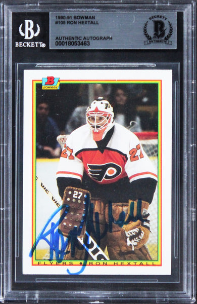 Flyers Ron Hextall Authentic Signed 1990 Bowman #105 Card BAS Slabbed