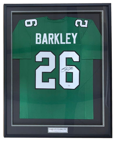 Saquon Barkley Philadelphia Signed Framed Kelly Green Football Jersey PSA/DNA