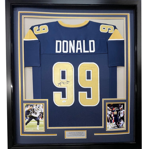 FRAMED Signed AARON DONALD 35x39 Los Angeles LA Blue Jersey JSA COA