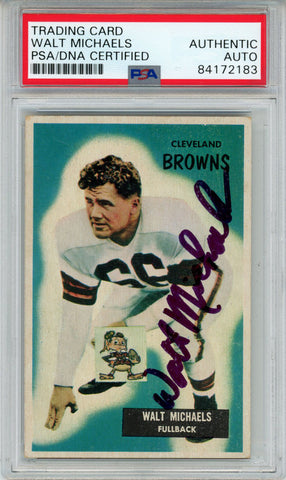 Walt Michaels Autographed/Signed 1955 Bowman #146 Trading Card PSA Slab 43716