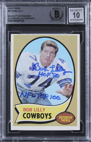 Cowboys Bob Lilly "2x Insc." Signed 1972 Topps #87 Card Auto 10! BAS Slabbed