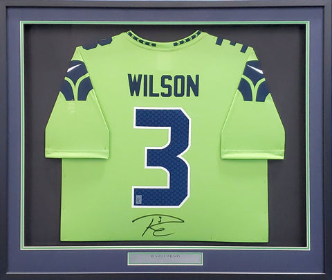 SEAHAWKS RUSSELL WILSON AUTOGRAPHED ACTION GREEN NIKE FRAMED JERSEY RW 185764