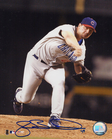 Joe Borowski Signed Chicago Cubs Grey Jersey Pitching 8x10 Photo -(SCHWARTZ COA)