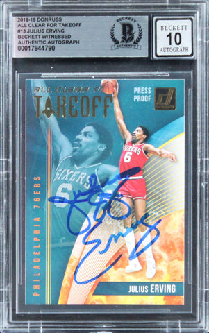 76ers Julius Erving Signed 2018 Donruss ACFT #13 Card Auto 10! BAS Slab