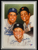 Duke Snider, Willie Mays, Mickey Mantle Autographed 8x10 Litho Framed PSA LOA