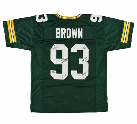 Gilbert Brown Signed Green Bay Custom Green Jersey - 5 Inscriptions -Bears Suck