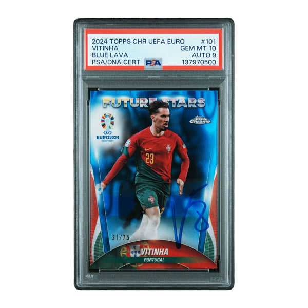 Vitinha Signed 2024 Topps Chrome UEFA Euro Blue Lava /75 Future Stars - PSA 10