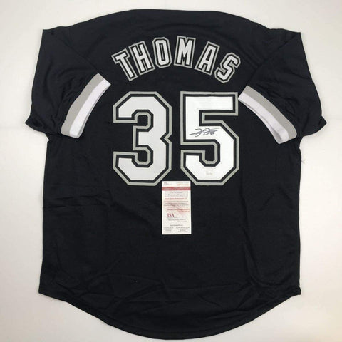 Autographed/Signed FRANK THOMAS Chicago Black Baseball Jersey JSA COA Auto