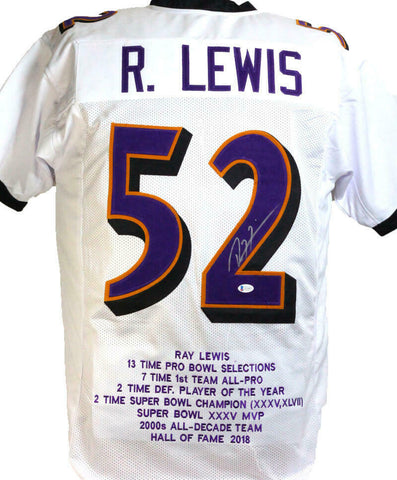 Ray Lewis Autographed White Pro Style STAT2 Jersey - Beckett W Auth *2