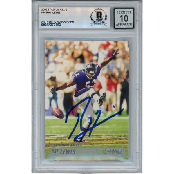 Ray Lewis Autographed 2002 Topps Stadium Club #74 Trading Card Beckett 52991