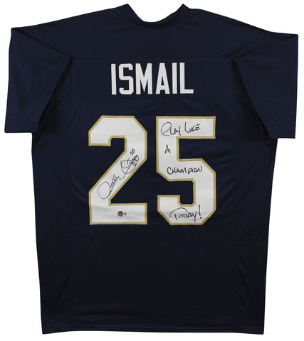 Notre Dame Raghib "Rocket" Ismail "PLAC" Signed Navy Pro Style Jersey BAS Wit