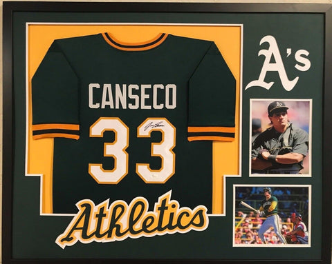FRAMED JOSE CANSECO AUTOGRAPHED SIGNED OAKLAND A'S JERSEY JSA COA